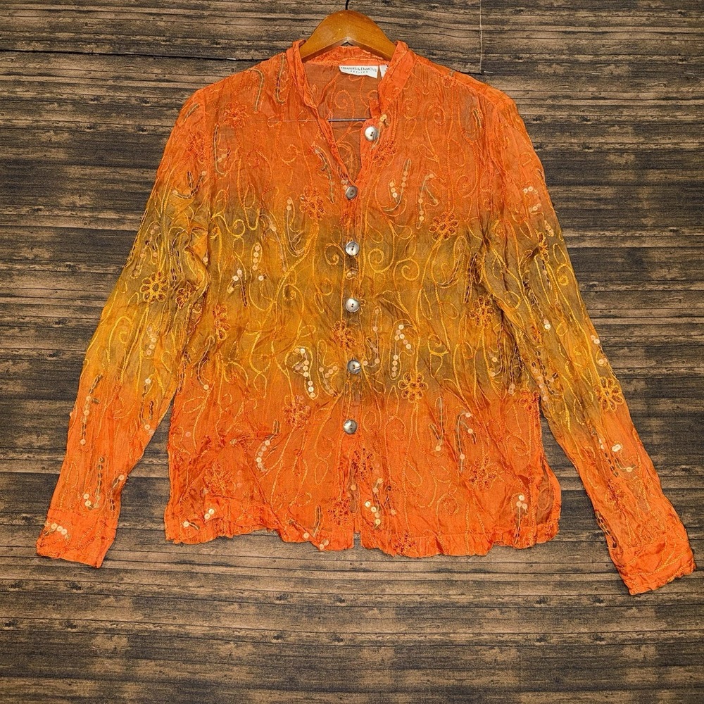 Draper's & Damon's Orange Blouse Sequin Size Large